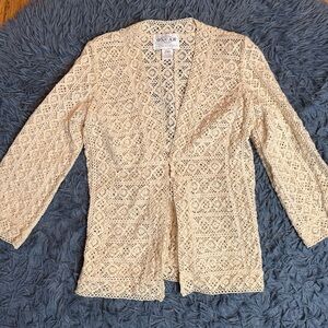 Oscar De La Renta Vintage Sand Beige Crochet Cardigan Top Size 4